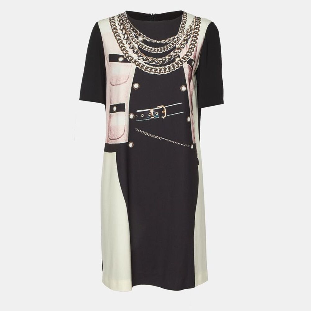 Moschino Cheap And Chic Black Printed Crepe Mini Shift Dress M